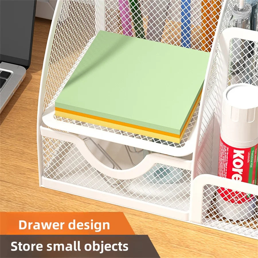 Desk Stationery Organizer Creative Metal Pen Holder Pencil File Storage Rack 7 Grid Storage Box Divided Container Office Access