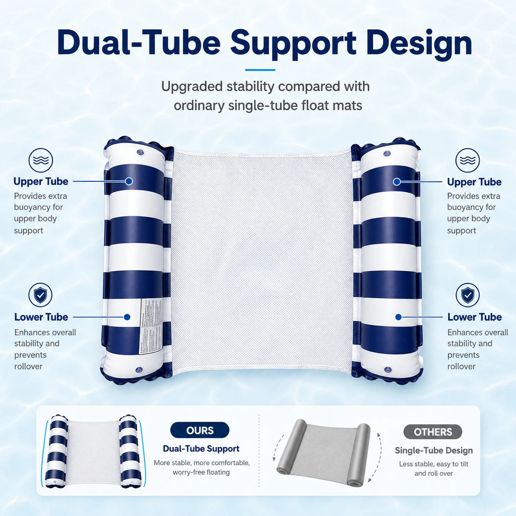 Double Tube Inflatable Float Mat Thickened PVC Stable Pool Float Anti-tilt Air Mattress for Beach Swimming Pool Summer Water