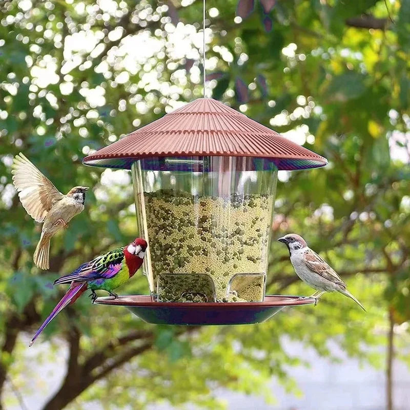 Mangime per uccelli da giardino con sospensione a forma di gazebo