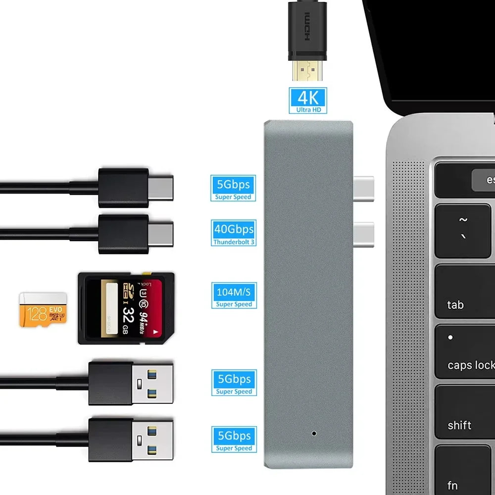 Hub USB‑C 3.1 con HDMI 4K, USB 3.0, lettore SD/TF e Power Delivery per MacBook