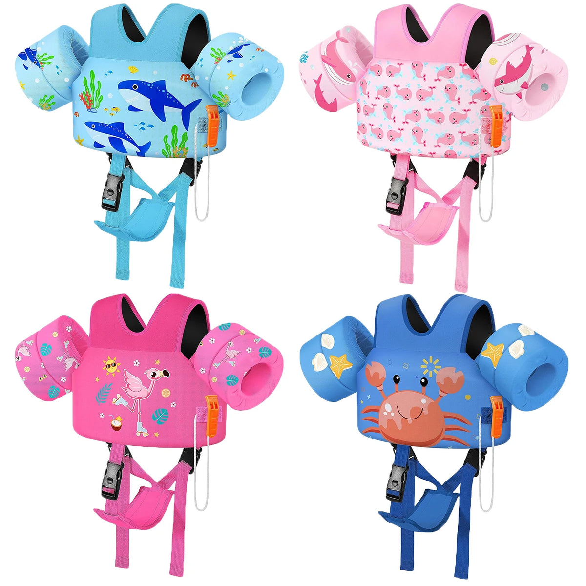 MoKo Toddler Swim Vest for Kids Swim Arm Floaties 15-30 lbs Cartoon Swimming Water Wings with Crotch Strap Pool Float Vests