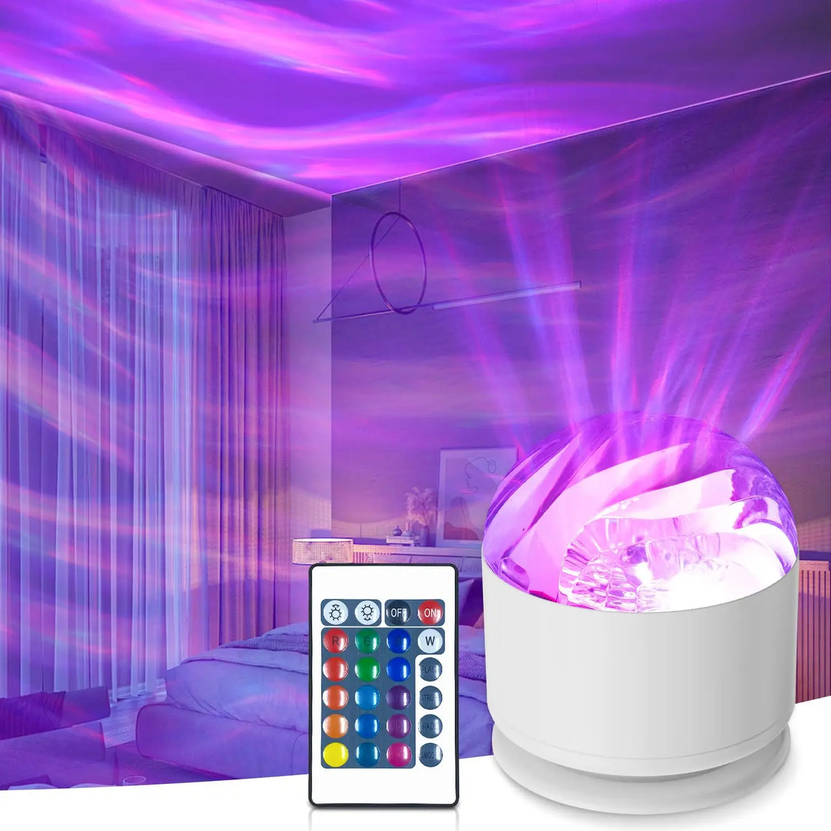 Lampada LED Notturna Aurora e Onde, 16 colori, rotazione 360°, telecomando USB