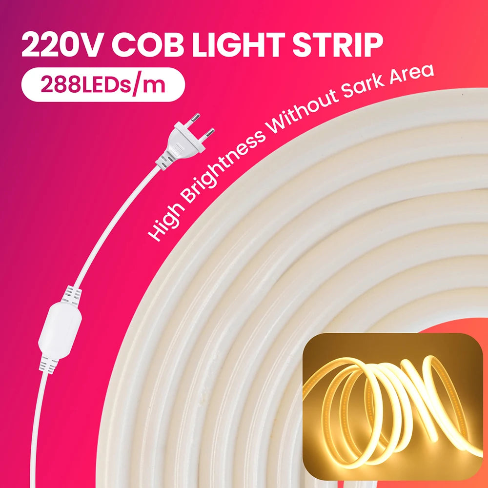 Striscia LED Neon COB dimmer 220 V, 3000‑6000 K, impermeabile, da 0,5 a 30 m