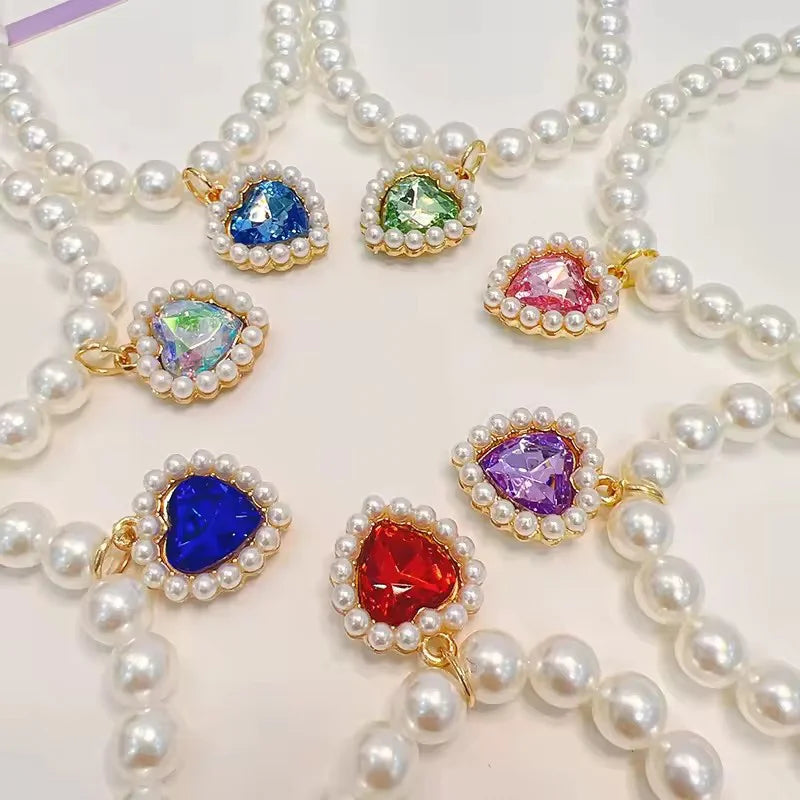 Collarino con Ciondolo a Cuore e Perla Falsa per Gatti e Cani – Fashion