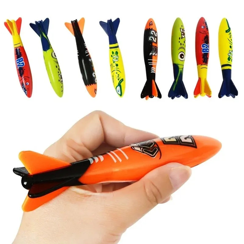 Children's Summer Pool Diving Swimming Toys Shark Rocket Throwing Toys Water Fun Game Diving Pool Sinking Set for Boys Girls