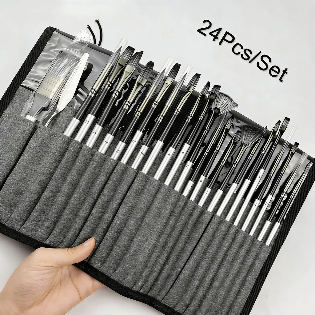 24pcs Mixed Art Brush Set OR Empty Painting Bag with Palette Knife and Painting Bag for Acrylic, Watercolor, Oil Painting & Art