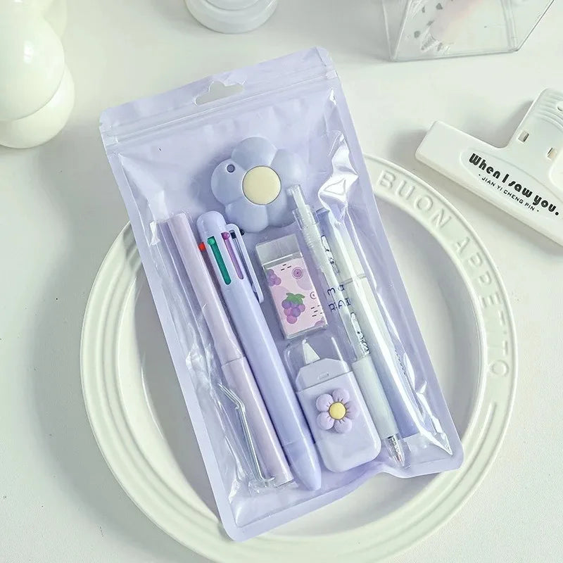 7pcs/set Cream Color Cute Stationery Set Office Supplies School Student Gift Kawaii Writing Supplies
