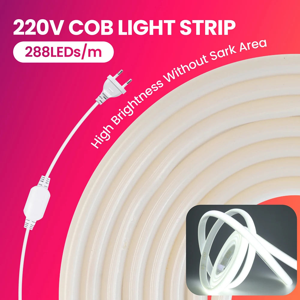 Striscia LED Neon COB dimmer 220 V, 3000‑6000 K, impermeabile, da 0,5 a 30 m