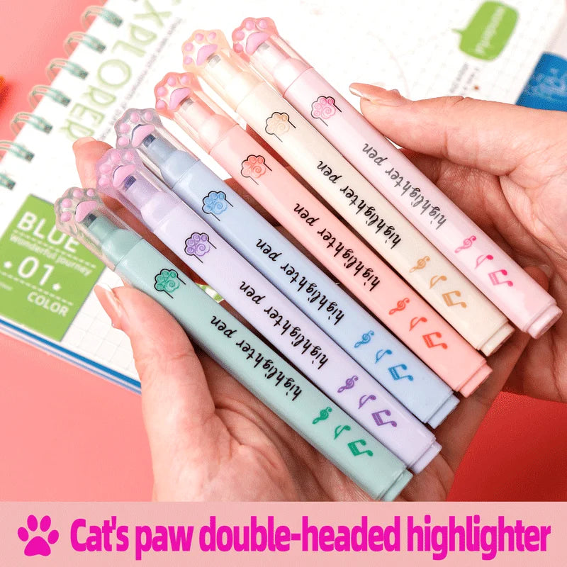 Set 6 Evidenziatori Pastello a Forma di Artiglio di Gatto – Colori Fluorescenti…