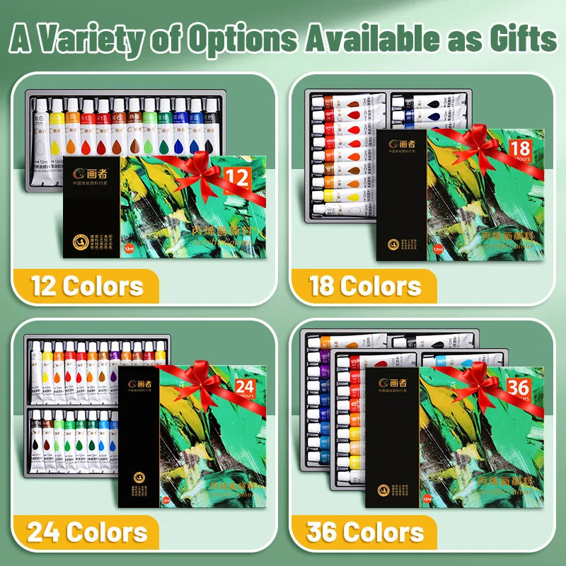 Vibrant Acrylic Paint Set 12/18/24/36 Colors,12ml/0.42oz Acrylic Painting Kit For Paper,Wood,Canvas,Rock,Ceramic,Clothes,DIY