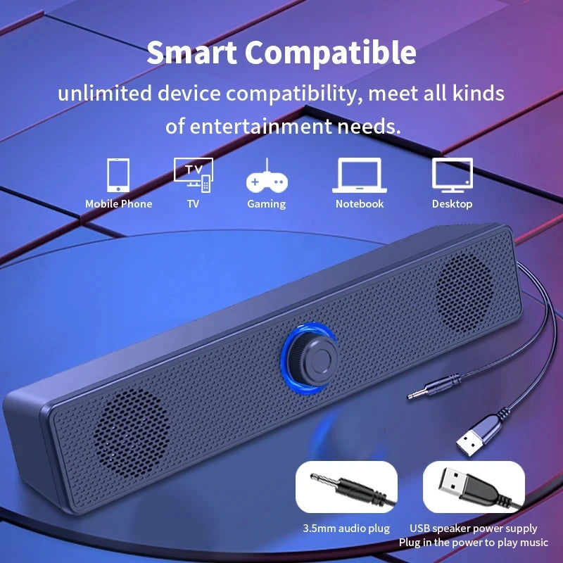 Soundbar Bluetooth 2.0 per PC, TV e Laptop – Audio 3D Surround, 30W PMPO