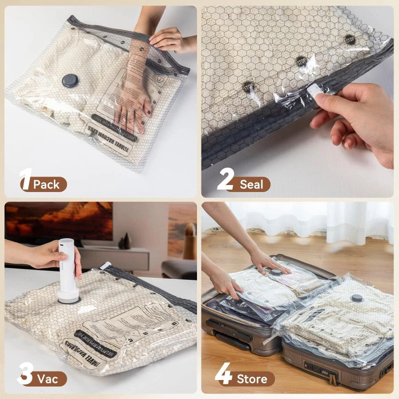 Set 9 sacchetti sottovuoto con pompa – 3 taglie per vestiti e biancheria