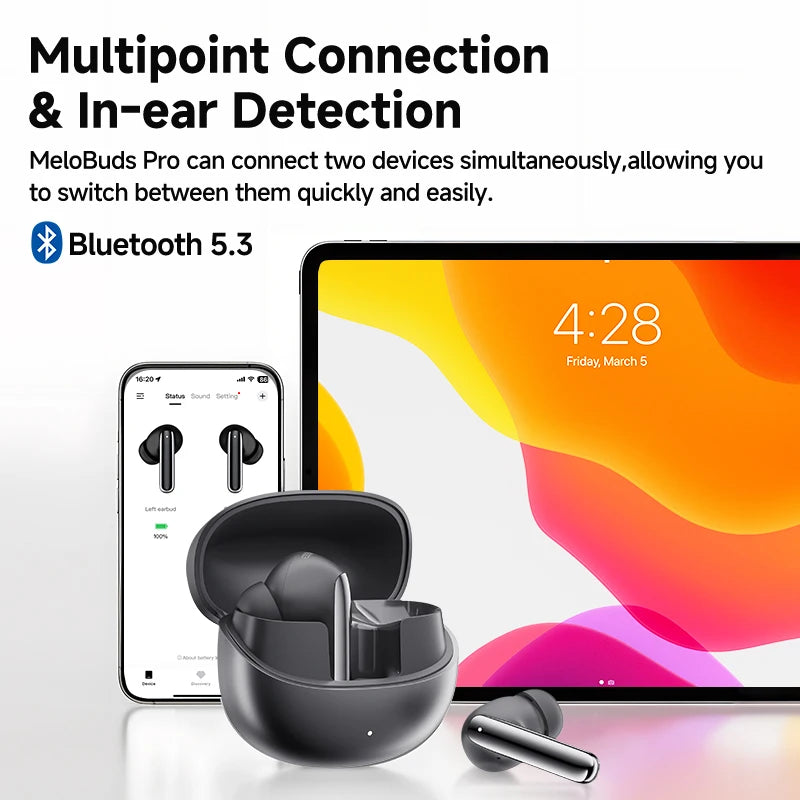 Auricolari wireless ANC 46dB Bluetooth 5.3 con LDAC e 34h di autonomia