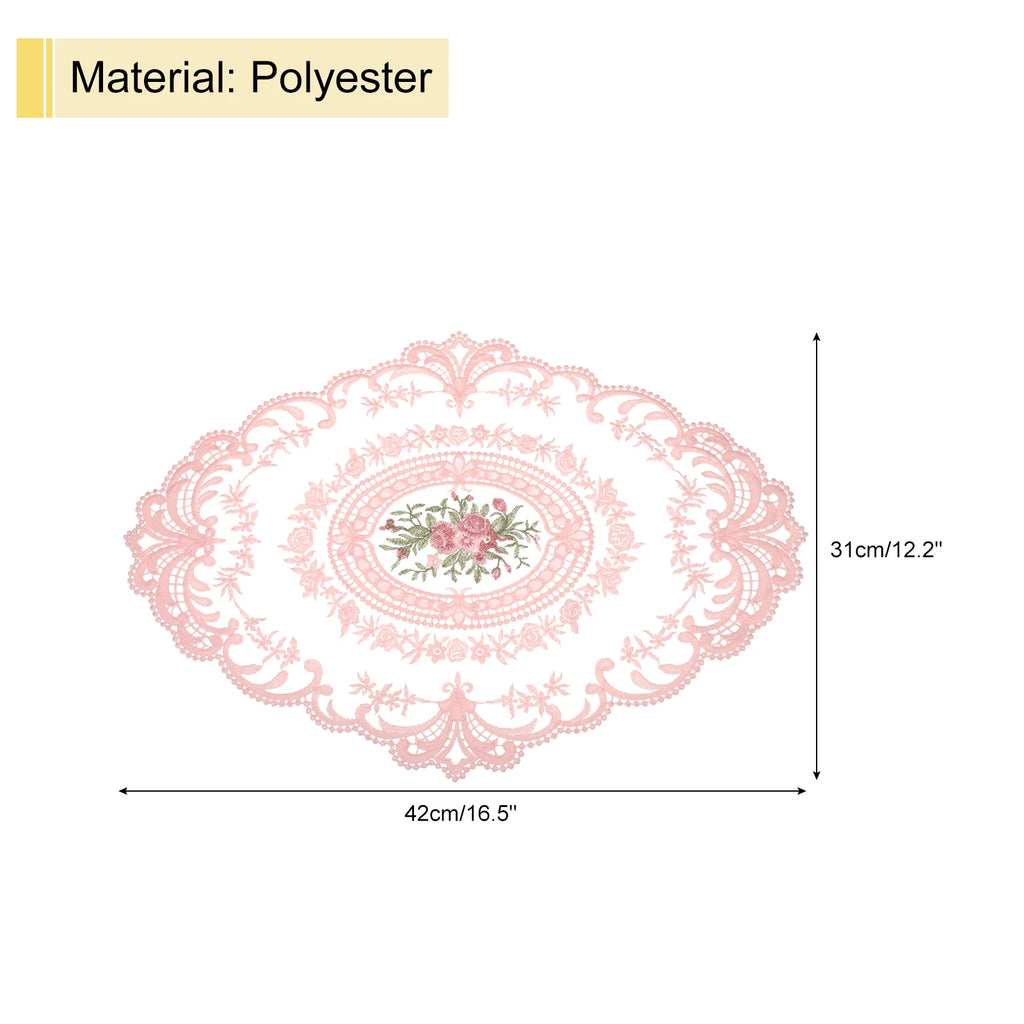 Retro Lace Placemat 12x16-in Oval Embroidered Table Place Mats French Crochet Doilies Coasters Cup Mat for Home Wedding, Black