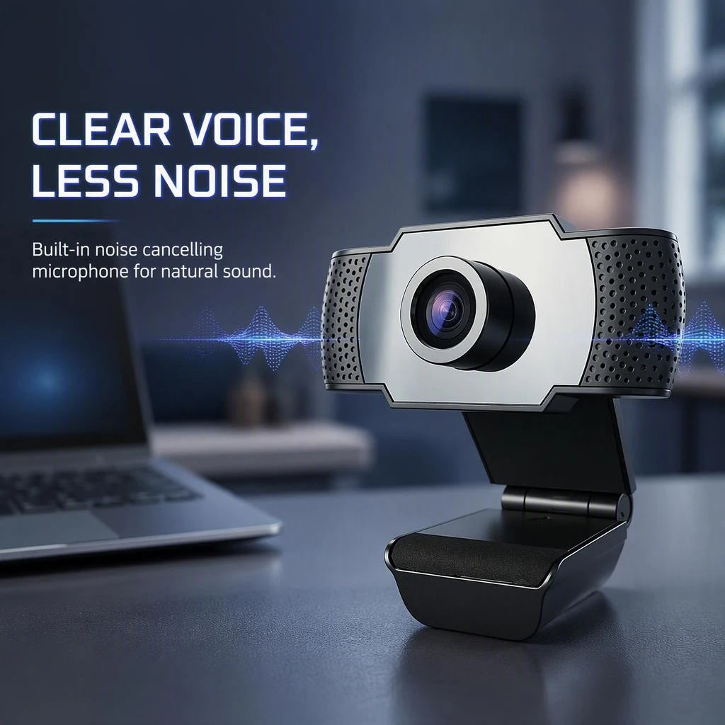 Webcam Full HD 1080P con microfono, auto‑focus e luce LED – USB Plug‑and‑Play