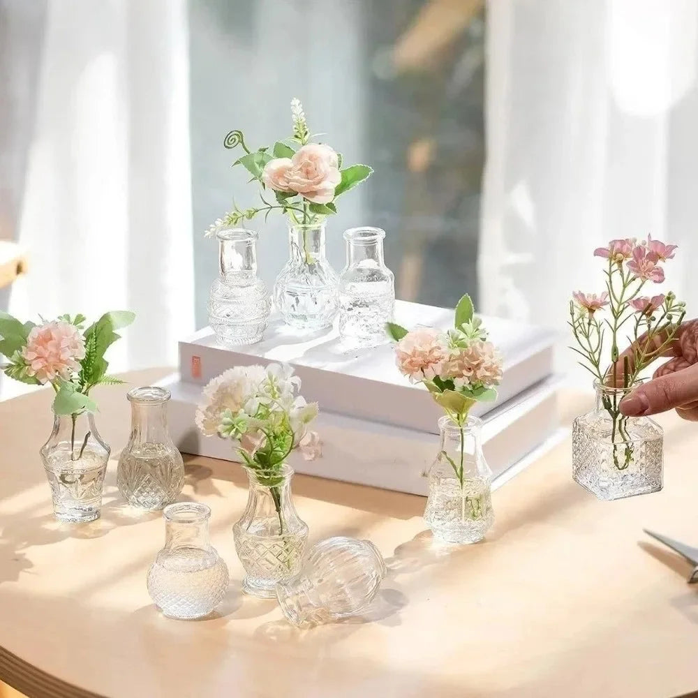 Vasi in vetro miniatura con motivo diamantato – confezione da 10