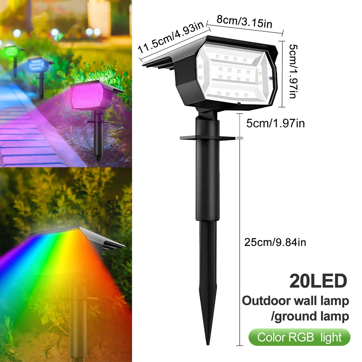 Spotlight solare LED 72 LED IP65, 3 modalità luce, installazione semplice