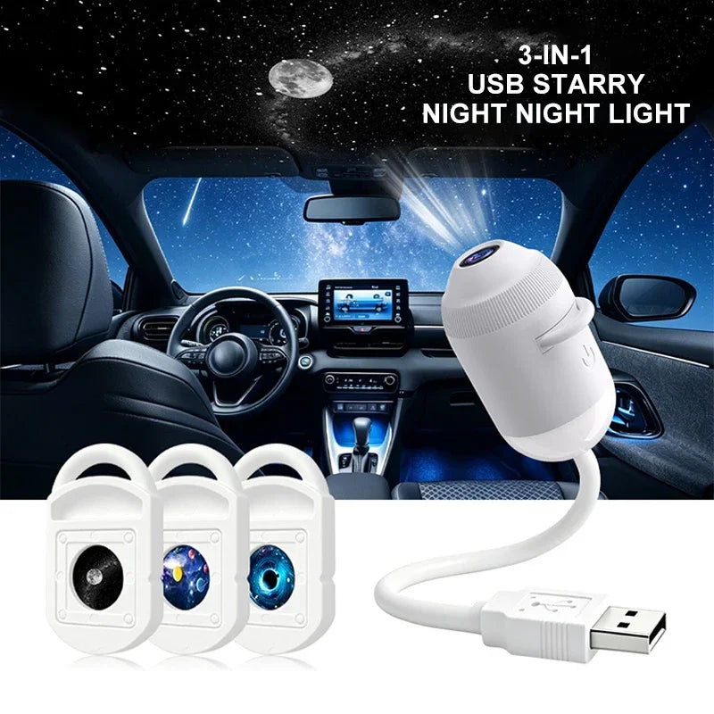 2-in-1 USB galaxy projector, 360° rotatable nebula aurora for bedroom & car