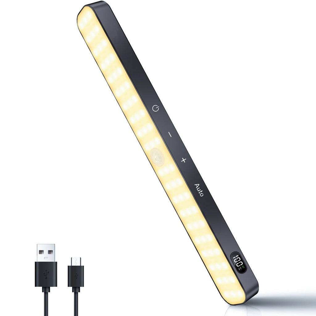 WILLED Motion Sensor Cabinet Warm Light Battery Display 60 LED Touch Light Bar Wireless Rechargeable Battery Night Light