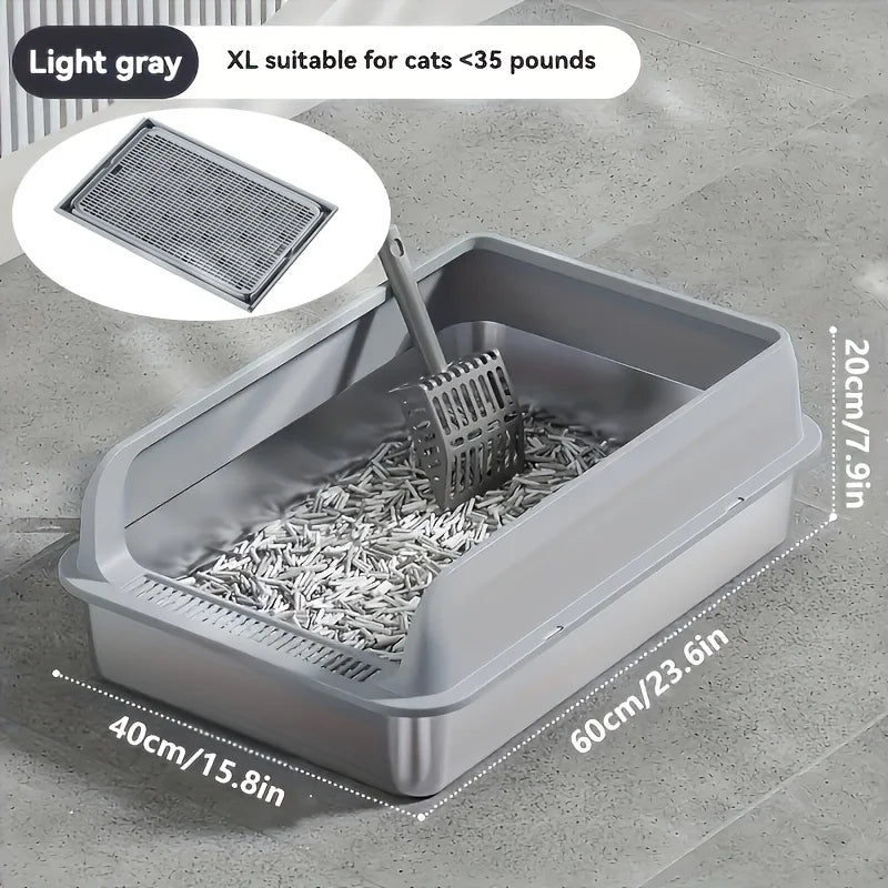 Lettiera per gatti extra large in acciaio inox con coperchio e tappetino…