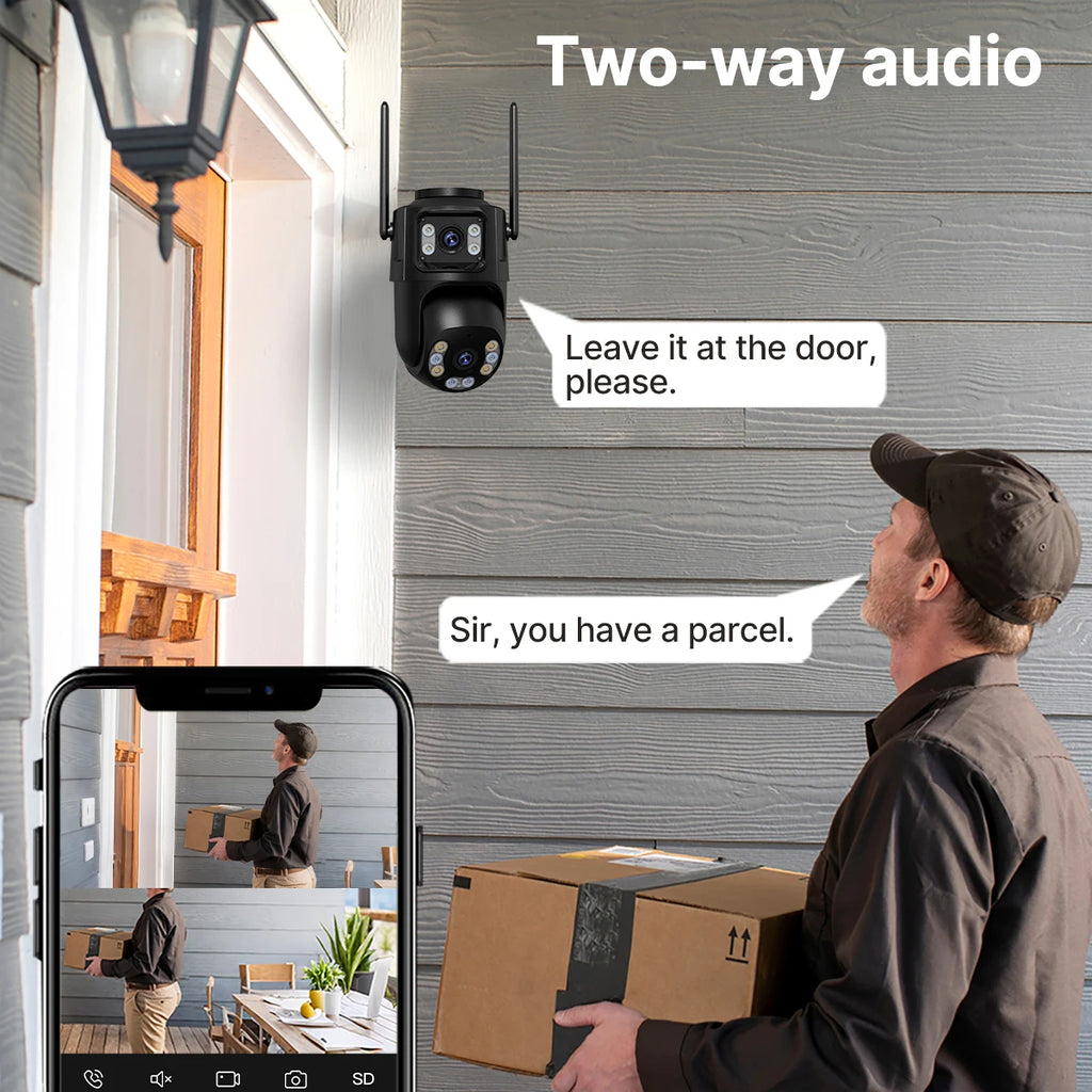 Camera Wi‑Fi 8MP PTZ con doppia lente, AI tracking e visione notturna a colori