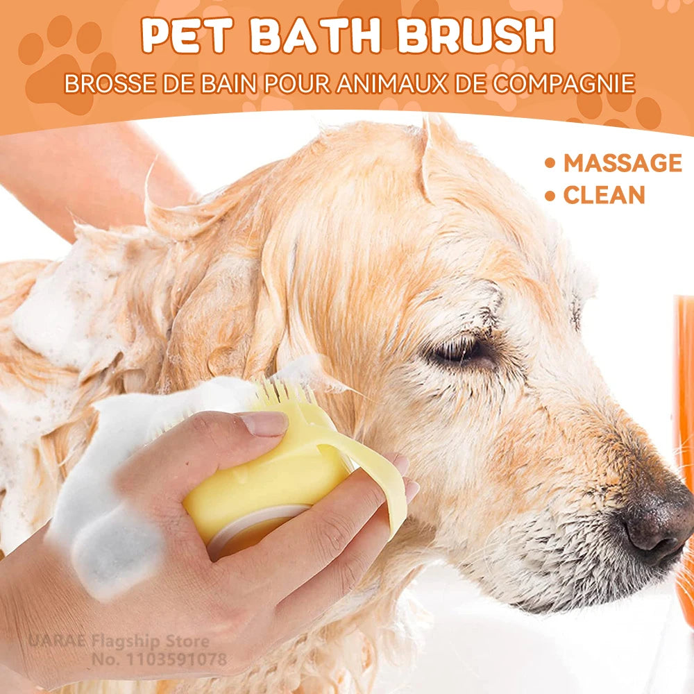 Spazzola Bagno Silicone per Cani e Gatti con Distributore Shampoo