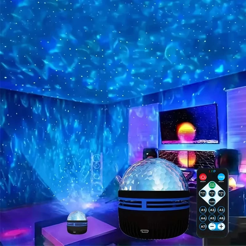 Proiettore LED Galaxy con Luce Notturna, Rotazione, Telecomando, 7 RGB, USB