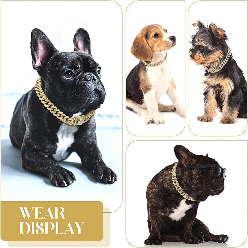 Collare a catena in metallo lusso oro per cani e gatti – 12,5 mm