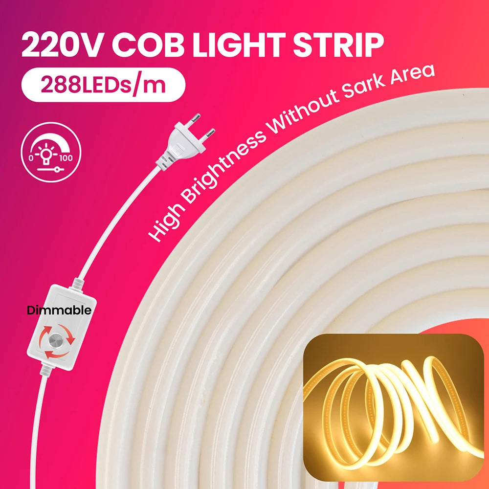 Striscia LED Neon COB dimmer 220 V, 3000‑6000 K, impermeabile, da 0,5 a 30 m