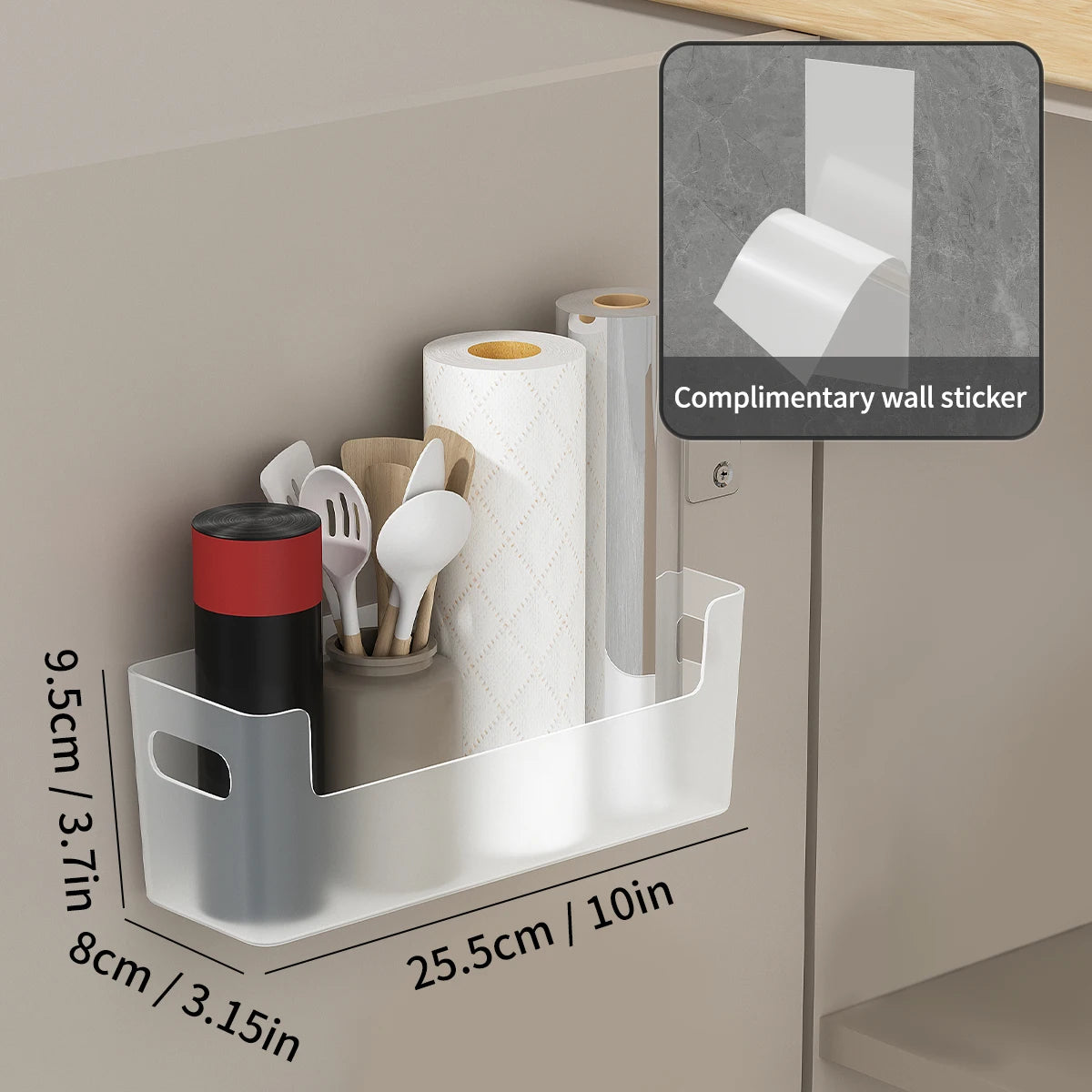 WORTHBUY Wall Mounted Punch Free Self Adhesive Storage Rack Holder Cabinet Door Plastic Organizer Shelf Kitchen Accessories