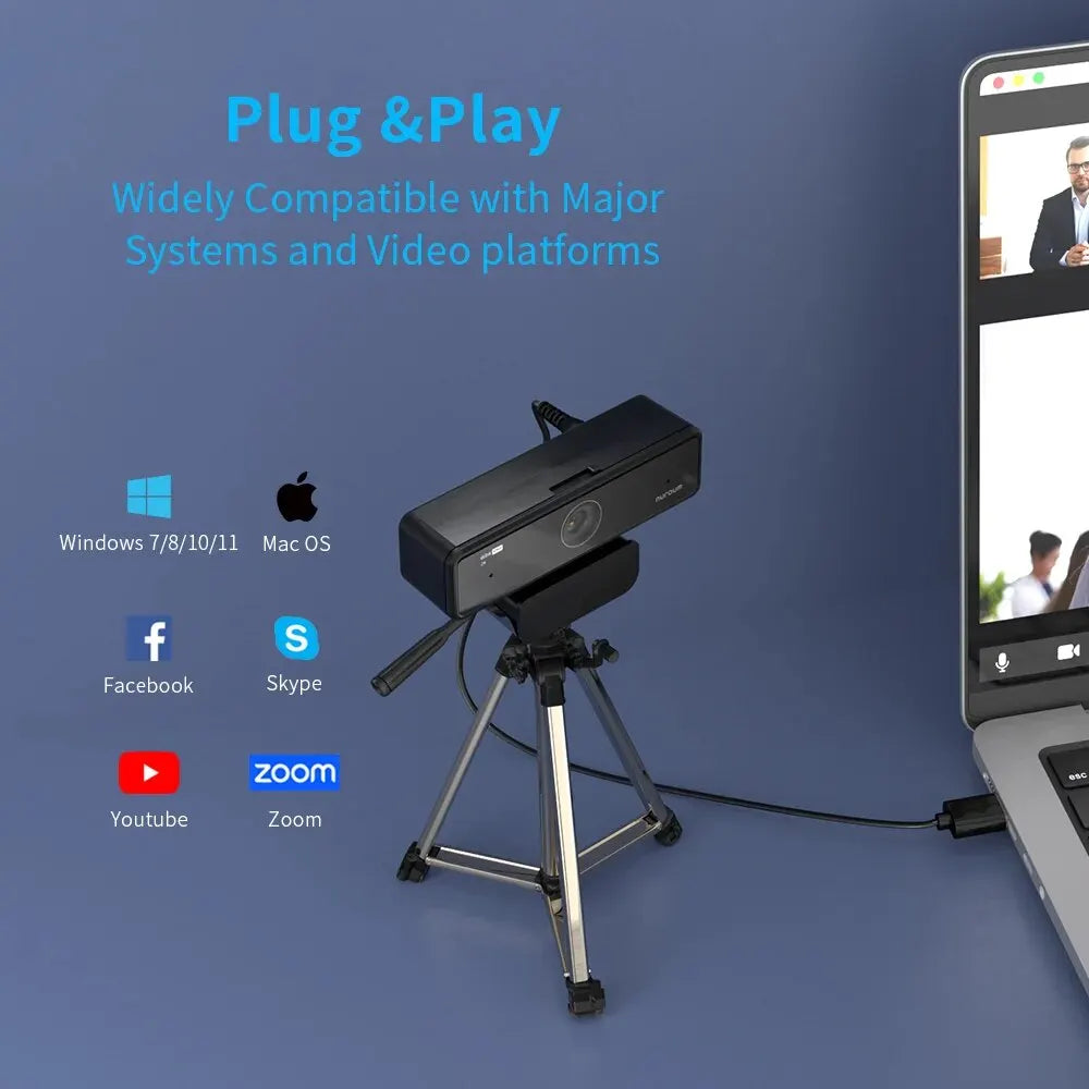 Webcam HD 1080P 60FPS 2K con Doppio Microfono Anti-Rumore