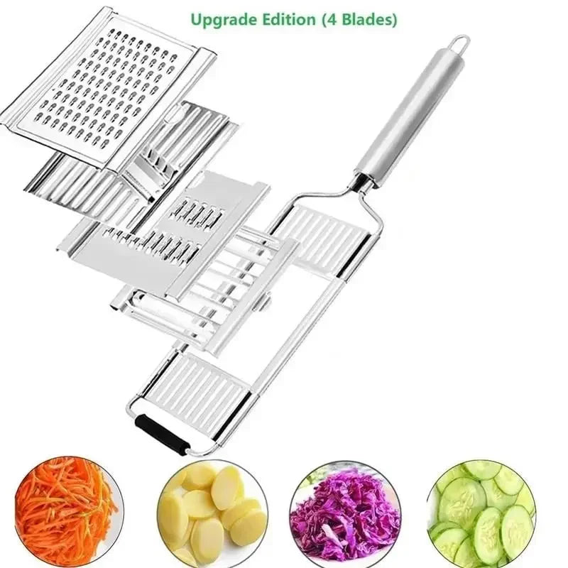 Affettatrice 4 in 1 per Verdure in Acciaio Inox – Taglio, Grattugia e Julienne