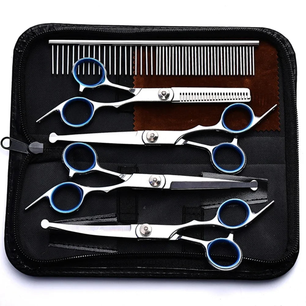 Set 5 in 1 Forbici Grooming per Cani e Gatti – Acciaio Inox con Punta Rotonda