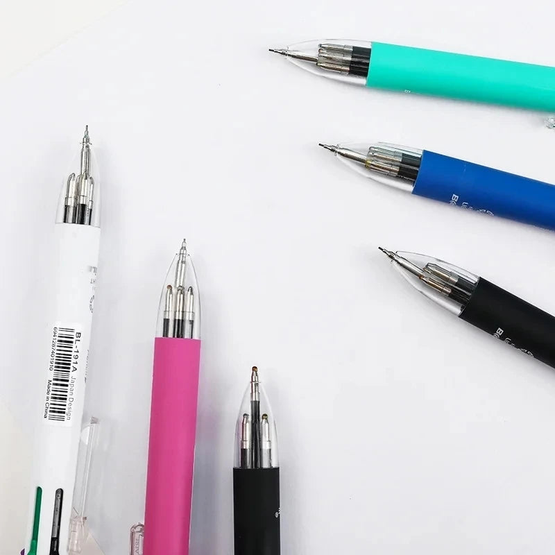 Set 6 in 1 Penna a sfera multicolore + matita meccanica con gomma, 5 colori