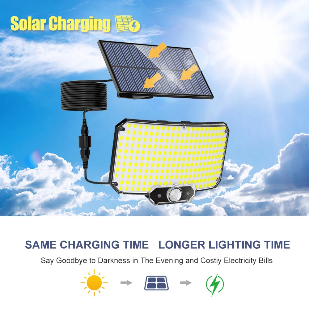 Lampada Solare LED 234/318/348 con Sensore di Movimento, 3 Modalità, IP65…
