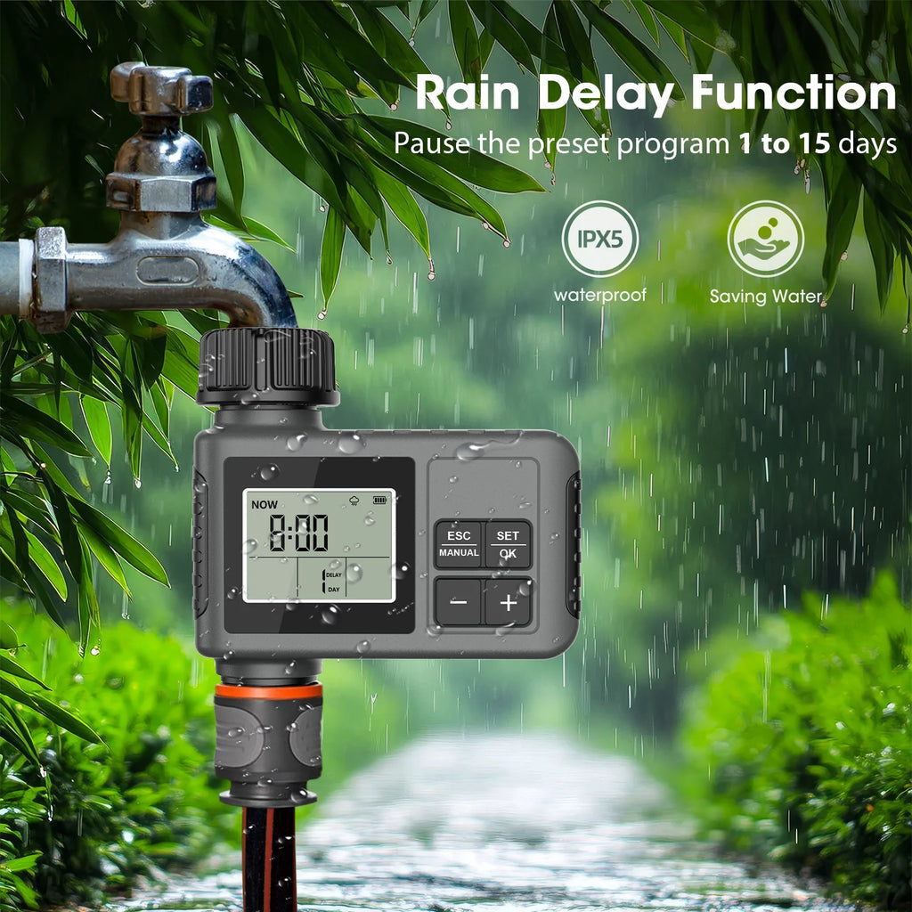 Timer automatico per irrigazione con LCD, impermeabile IPX7, programmazione