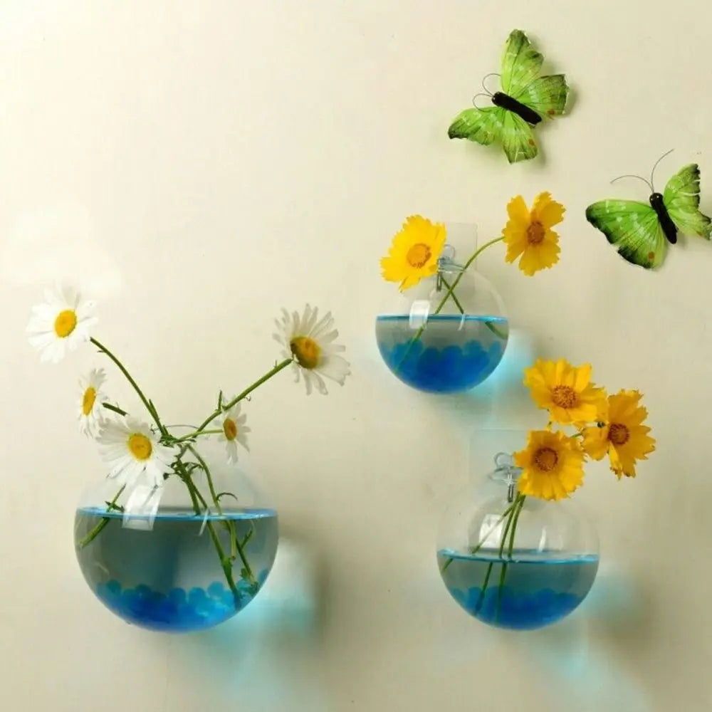 Transparent Glass Vase Wall Hanging Hydroponic Terrarium Fish Tanks Potted Plant Flower Pot Dia 8cm/10cm/12cm/13cm/15cm