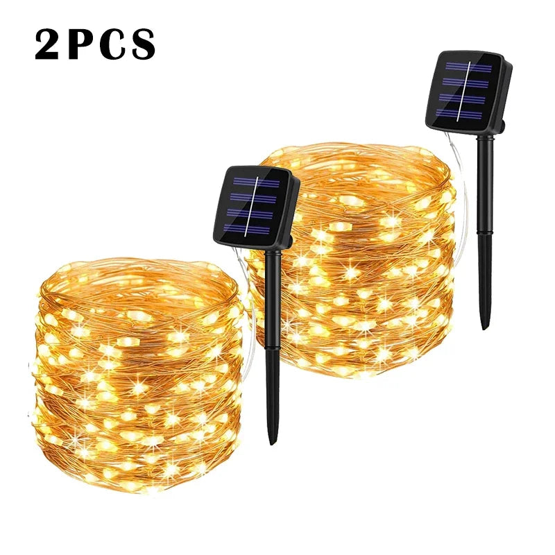 Luce LED Solare da Giardino a Catena, 32 m, Impermeabile, 8 Modalità