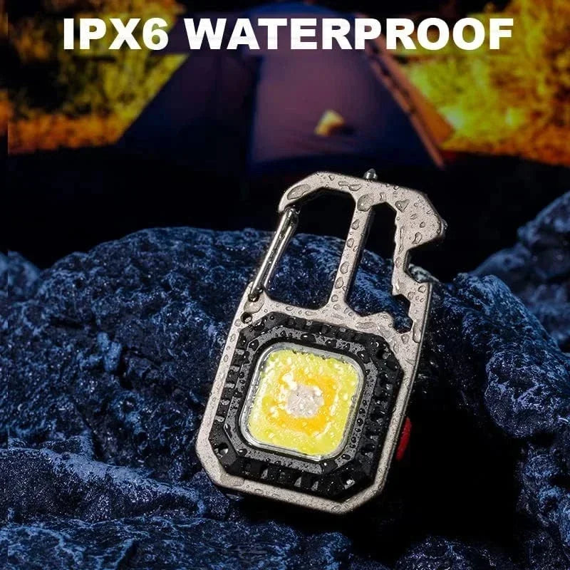 Mini torcia LED portachiavi 6 modalità con cacciavite, apribottiglie e martello
