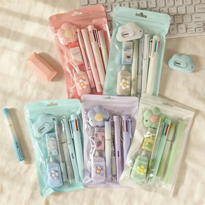 7-In-1 Stationery Set Stdudent Back To School Gel Pen Highlighter Ballpoint Pen  Eternal Pencil Correction Tape Eraser Knife Set