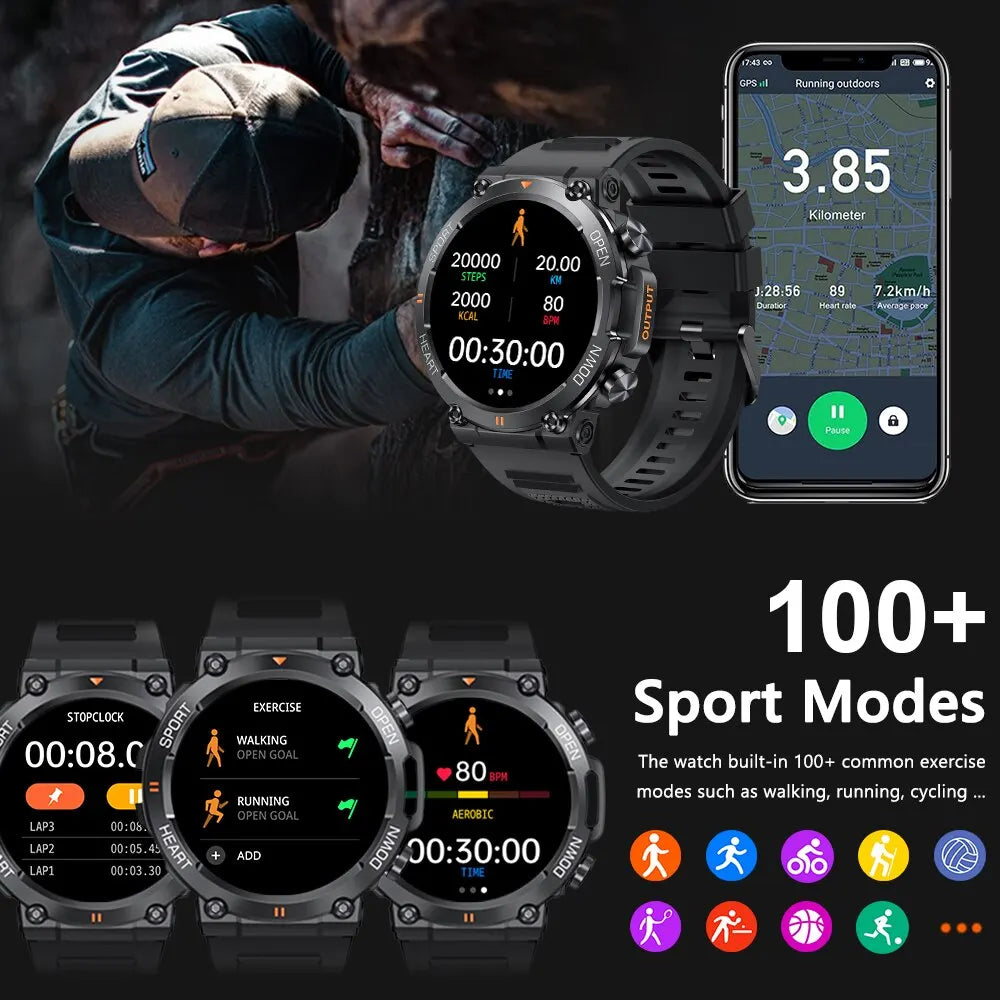 Smartwatch 1.39" HD con chiamata Bluetooth, monitoraggio salute e 100+ sport
