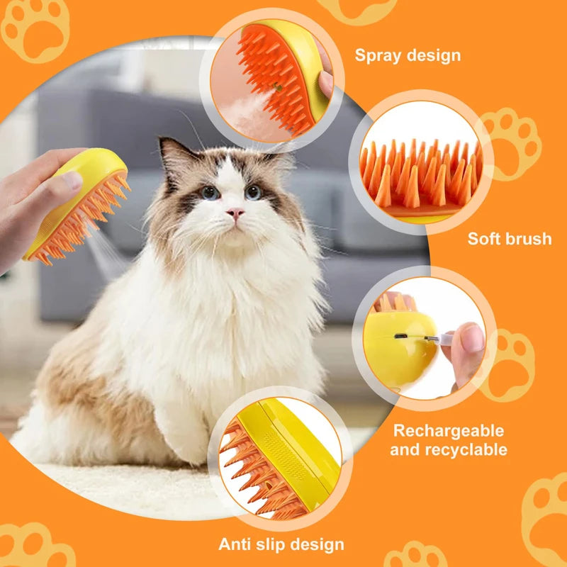 Spazzola a vapore 3‑in‑1 per gatti e cani – Cura del pelo e massaggio