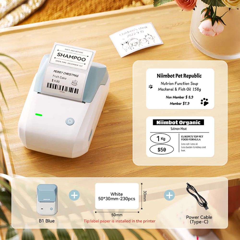 Stampante termica wireless B1 per etichette 20‑50 mm, Bluetooth, batteria…