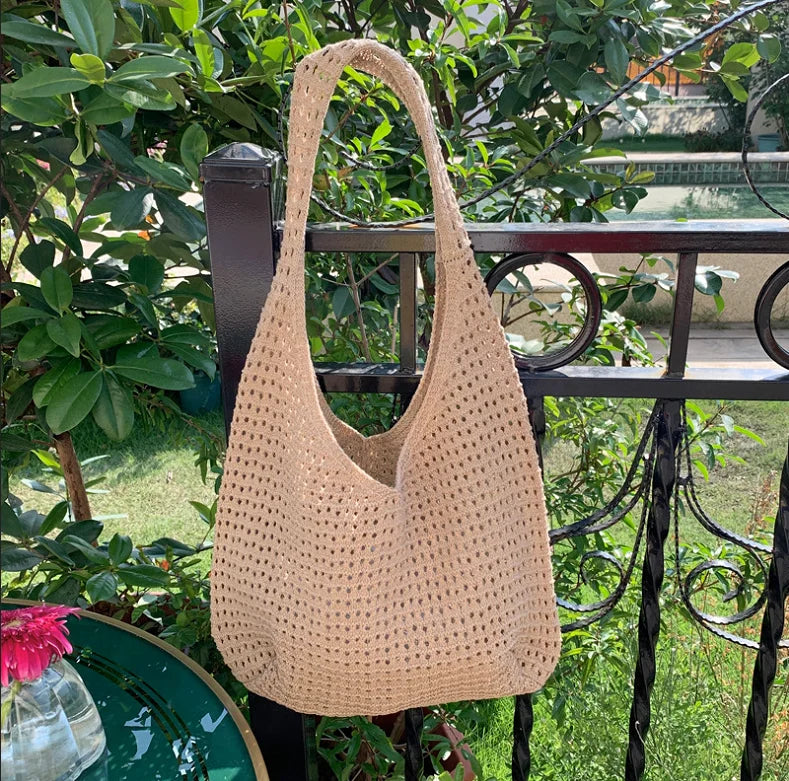 Borsa a tracolla in crochet stile boho – tote estiva in tessuto intrecciato
