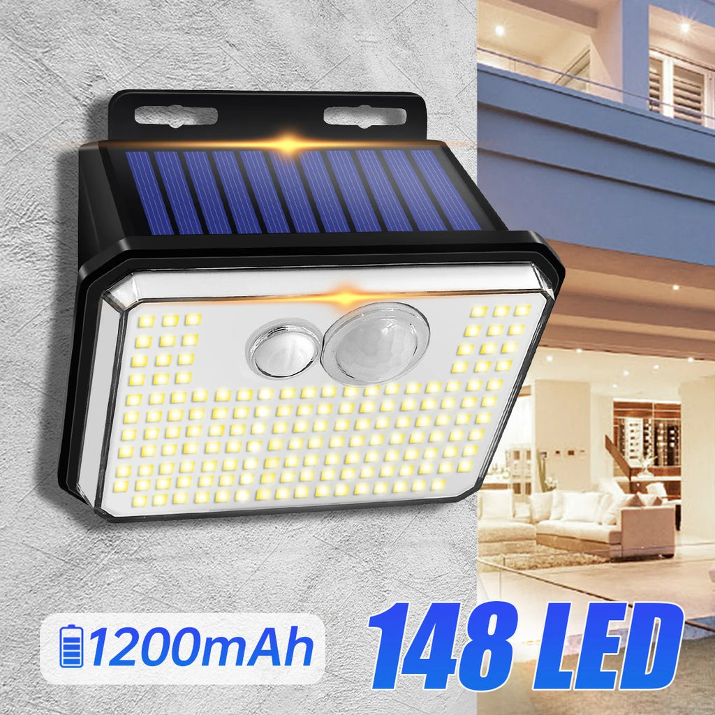 Lampada da Giardino Solare IP65 148 LED con Sensore di Movimento – 3 Modalità