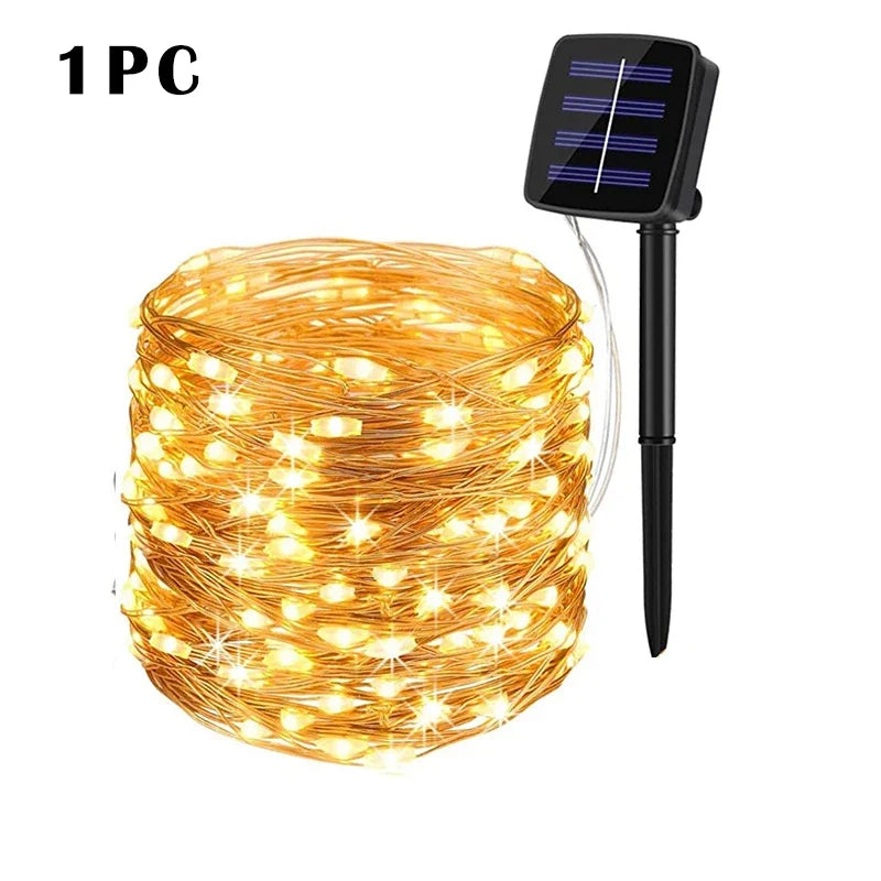 Luce LED Solare da Giardino a Catena, 32 m, Impermeabile, 8 Modalità