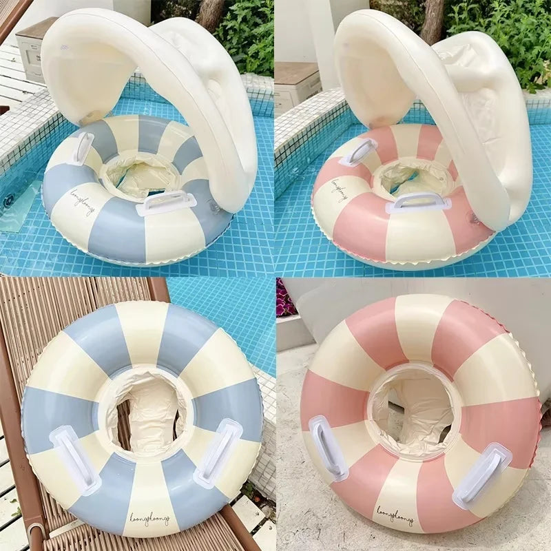 Gonfiabile Baby Swim Ring con Copertura Solare – Sedile a Strisce per Bambini