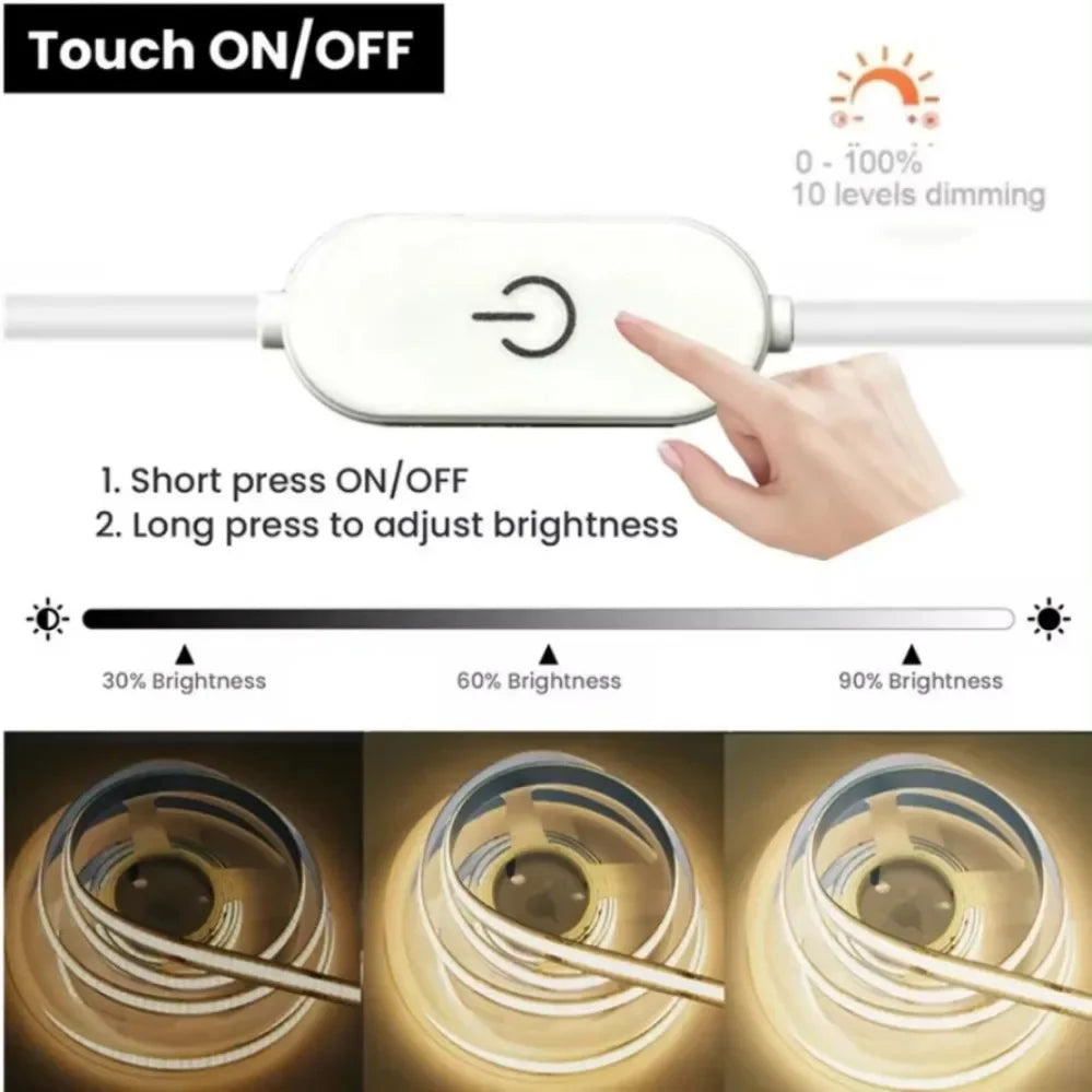 Striscia LED USB 5V COB dimmerabile con sensore touch per TV, specchio e cucina