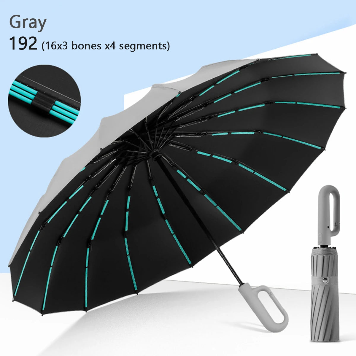 Ombrello pieghevole antivento 16K automatico con 192 stecche – Parasole unisex