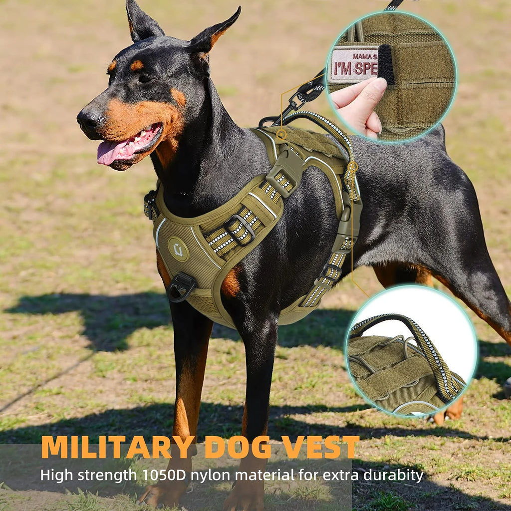 Imbracatura per cane anti tiro, traspirante, MOLLE, riflettente – media/grande
